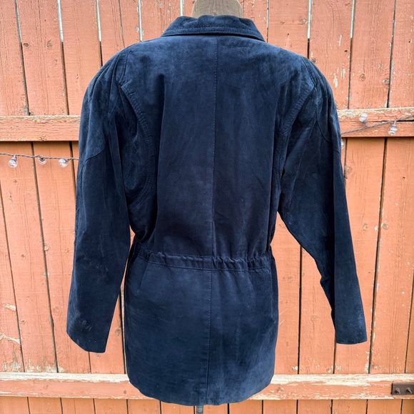 Vintage 80s Deep Navy Blue Suede Parka Jacket - Picture 3 of 12